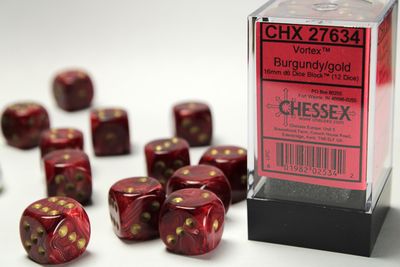 Vortex® 16mm d6 Burgundy/gold Dice Block™ (12 dice)
