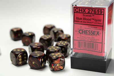 Scarab® 16mm d6 Blue Blood™/gold Dice Block™ (12 dice)