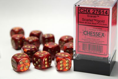 Scarab® 16mm d6 Scarlet™/gold Dice Block™ (12 dice)