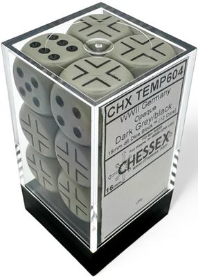 Germany War Dice Opaque Dark Grey/black 16mm d6 Dice Block™ (12 dice)