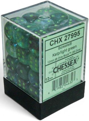 Borealis® 12mm d6 Kelp/light green Luminary™ Dice Block™ (36 dice)