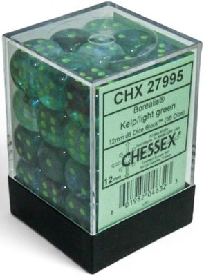 Borealis® 12mm d6 Kelp/light green Luminary™ Dice Block™ (36 dice)