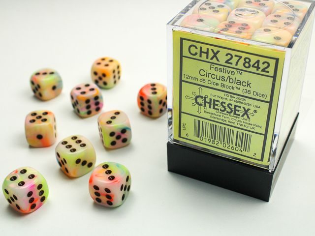 Festive® 12mm d6 Circus/black Dice Block™ (36 dice) Festive® 12mm d6 Circus/black Dice Block™ (36 dice)