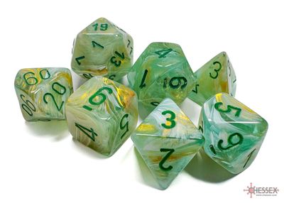 Marble Polyhedral Green/dark green 7-Die Set