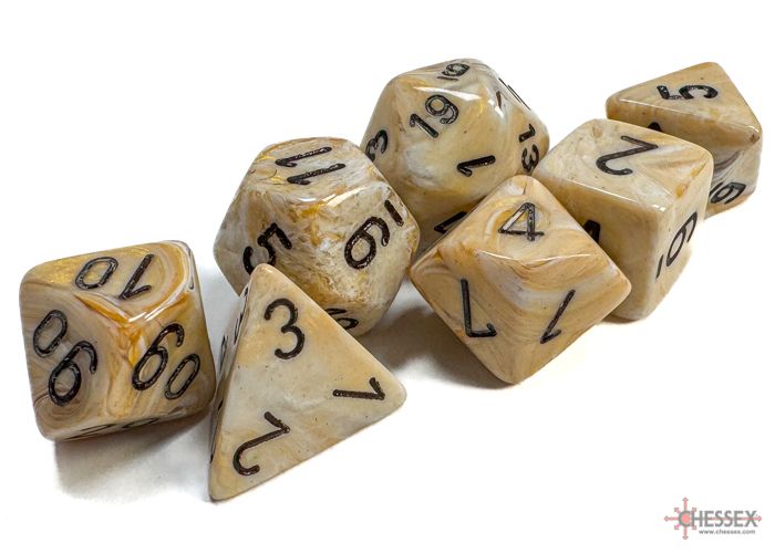 Marble Polyhedral Ivory/black 7-Die Set