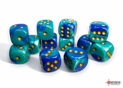 Gemini® 16mm d6 Blue-Teal/gold Dice Block™ (12 dice)