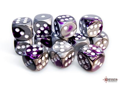 Gemini® 16mm d6 Purple-Steel/white Dice Block™ (12 dice)