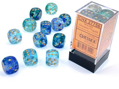 Nebula® 16mm d6 Oceanic™/gold Luminary™ Dice Block™ (12 dice)