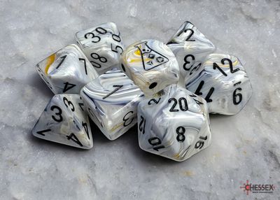 Marble Polyhedral Calcite™/black 7-Die Set +