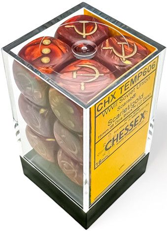 Soviet Union War Dice Scarab® Scarlet/gold 16mm d6 Dice Block™ (12 dice)