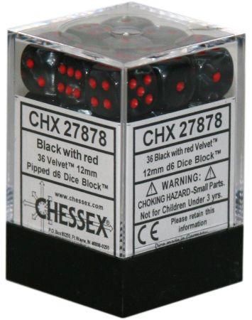 Velvet® 12mm d6 Black/red Dice Block™ (36 dice)