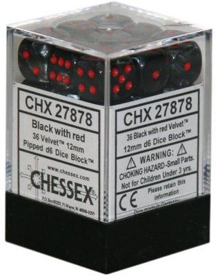 Velvet® 12mm d6 Black/red Dice Block™ (36 dice)