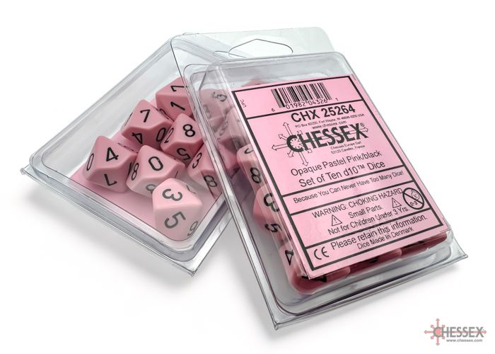 Opaque Black/pink Set of Ten d10s