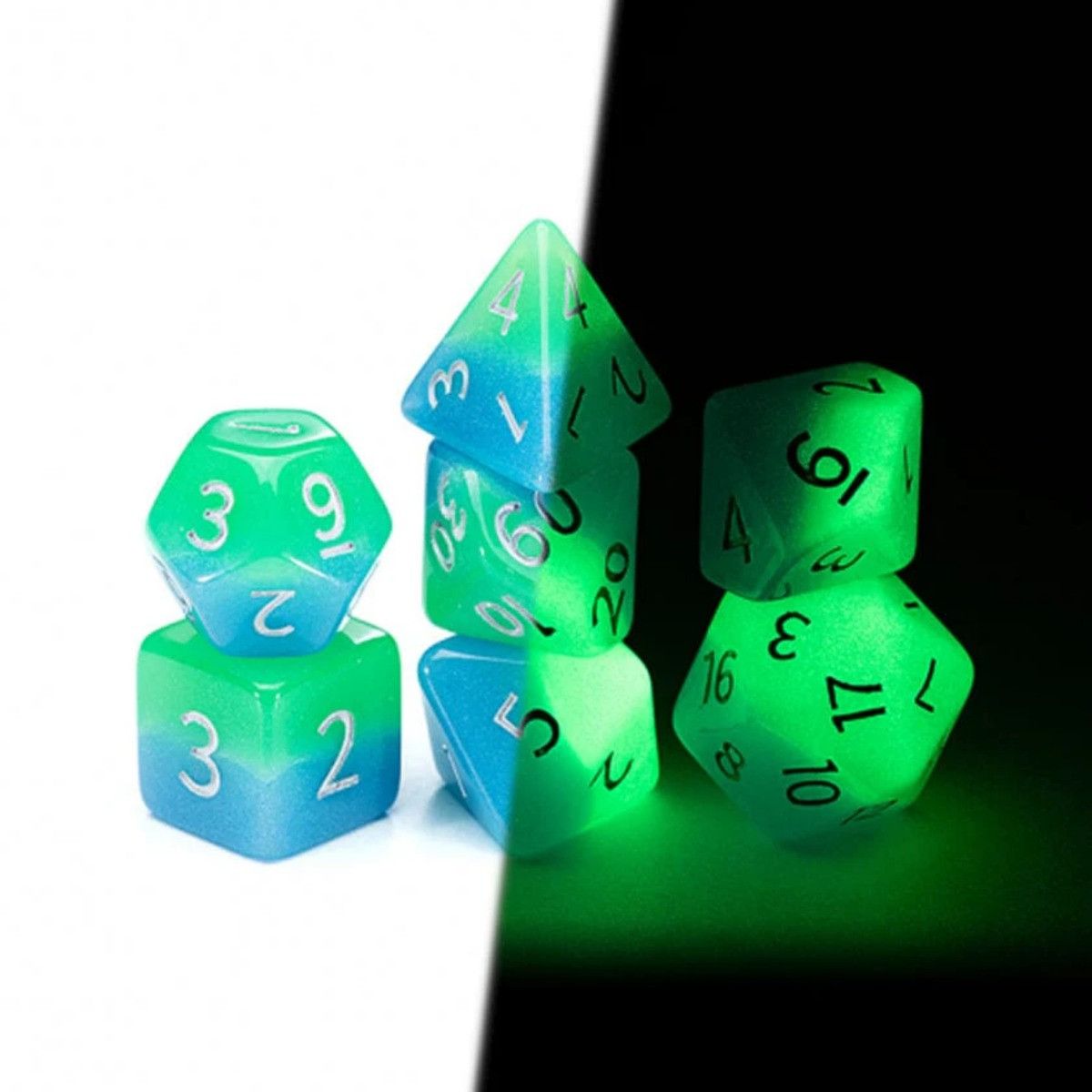 Radiant Dice (Glow in the Dark) - 'Bioluminescent' 7-Die Set