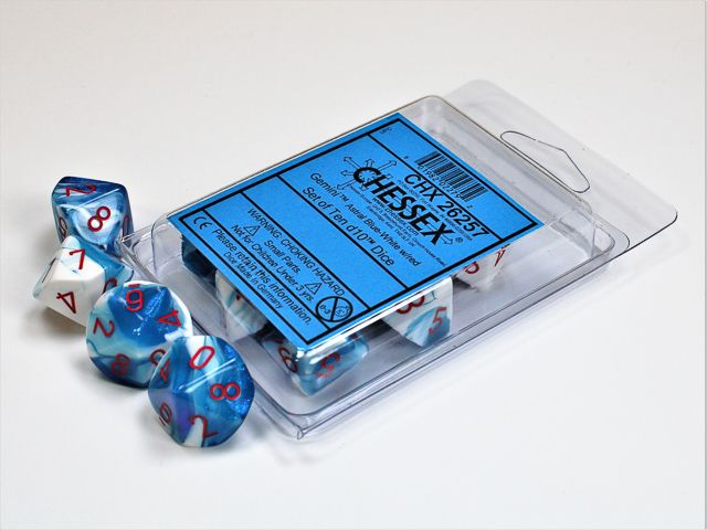 Gemini Astral Blue-White/red Set of Ten d10s