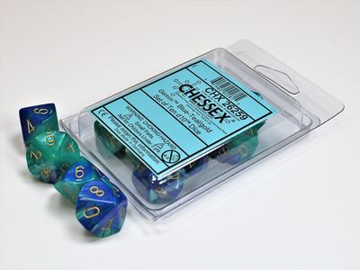 Gemini Blue-Teal/gold Set of Ten d10s