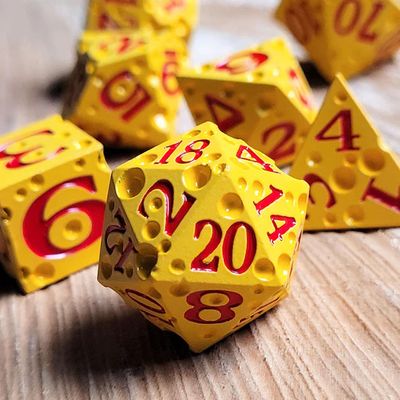 Cheese Red Number Metal RPG Dice Set of 7