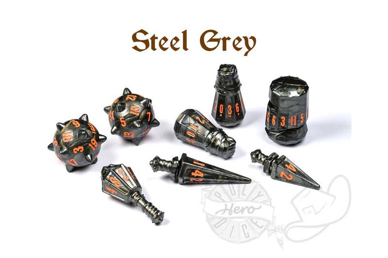 PolyHero Warrior 8 Dice Set Steel Grey
