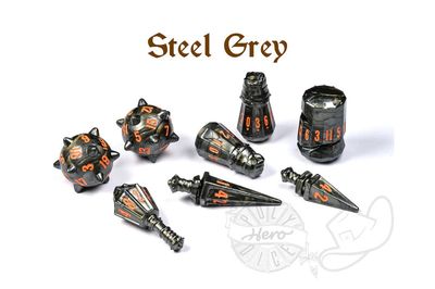 PolyHero Warrior 8 Dice Set Steel Grey