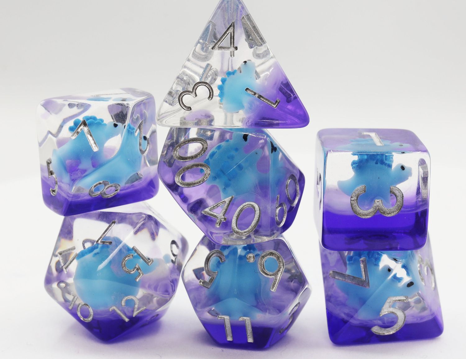 Dinosaur RPG Dice Set, Color: Blue Stegosaurus