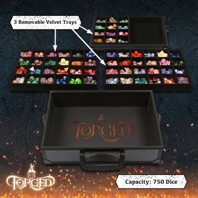 Dice Display Case and Dice Tray with 3 Removable Divided Dice Trays