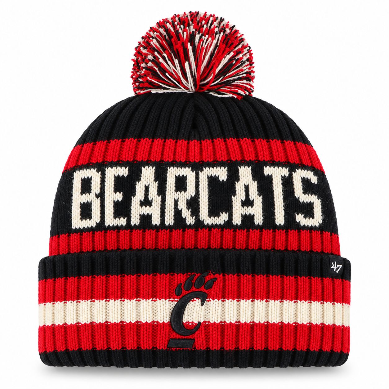 ’47 Brand Cincinnati Bearcats Bering Stripe Pom Cuff Beanie
