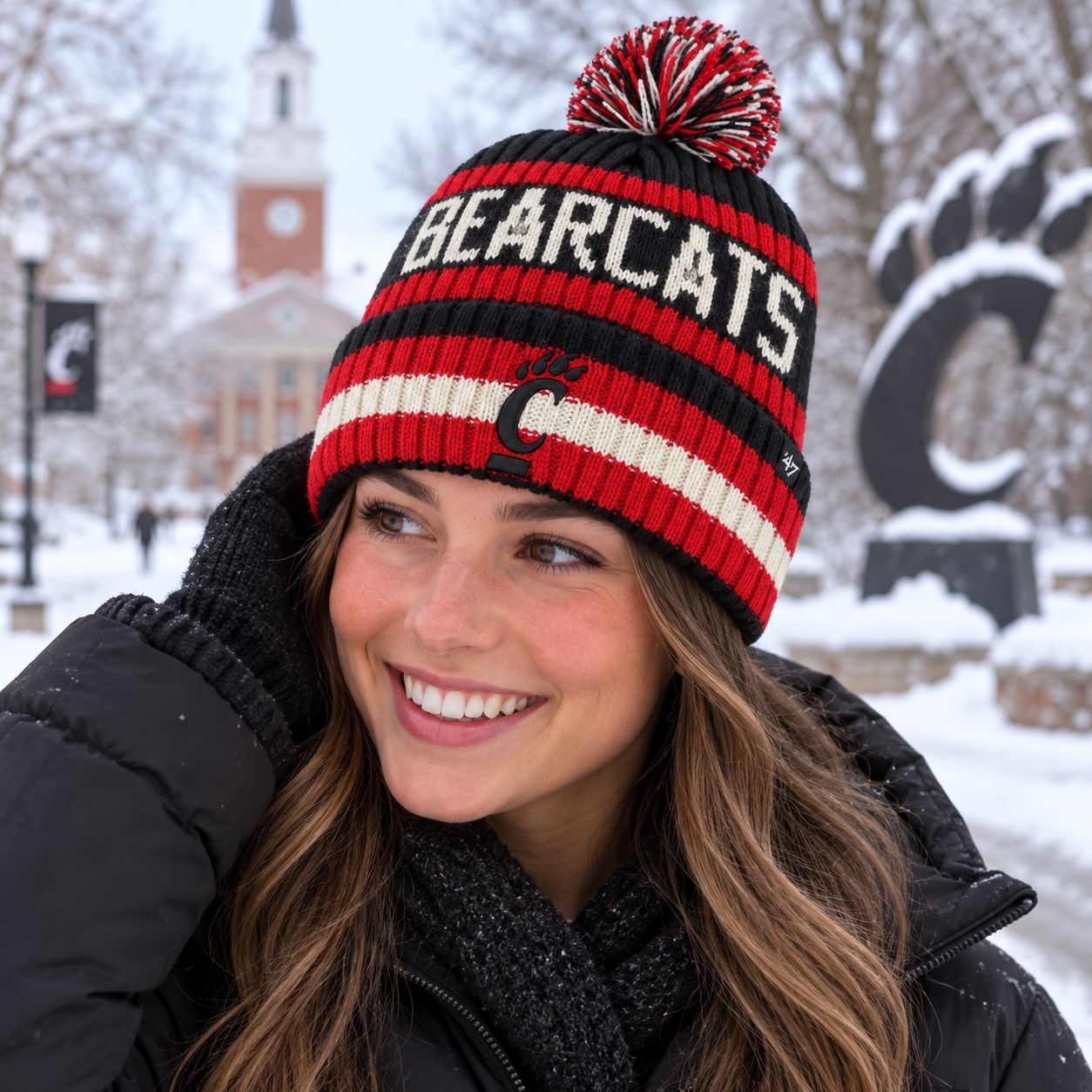 ’47 Brand Cincinnati Bearcats Bering Stripe Pom Cuff Beanie