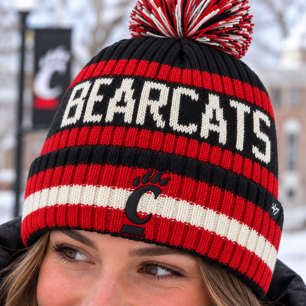 ’47 Brand Cincinnati Bearcats Bering Stripe Pom Cuff Beanie