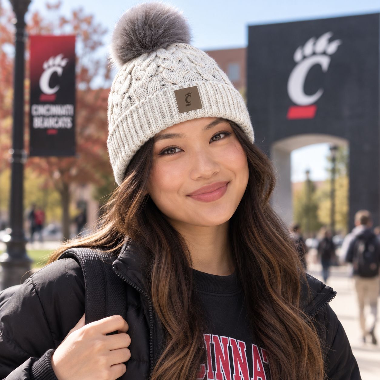Ahead Cincinnati Bearcats Oatmeal Speckled Cable Knit Pom Beanie
