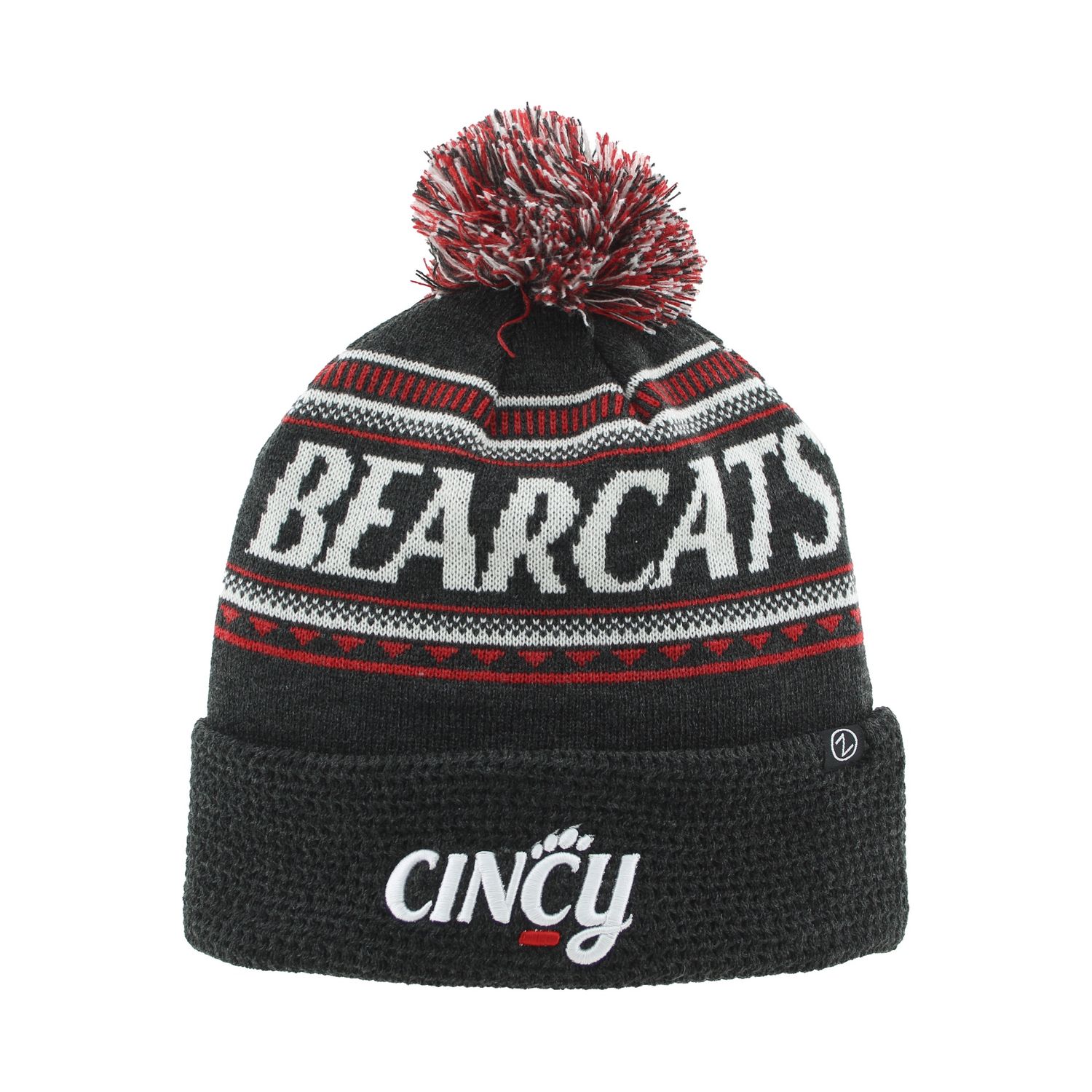 Black knit-in pom script Cincy