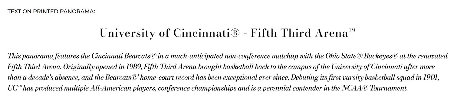 University of Cincinnati Fifth Third Arena Panoramic Print - Bagged