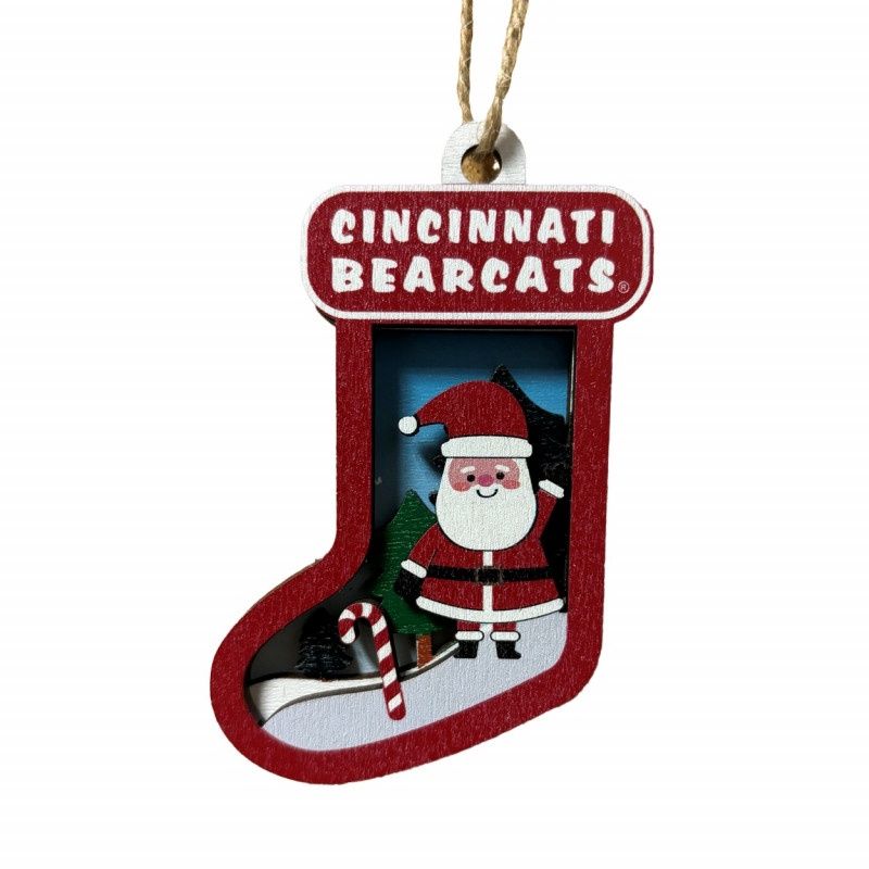 Cincinnati Bearcats Wooden Stocking Ornament - Santa