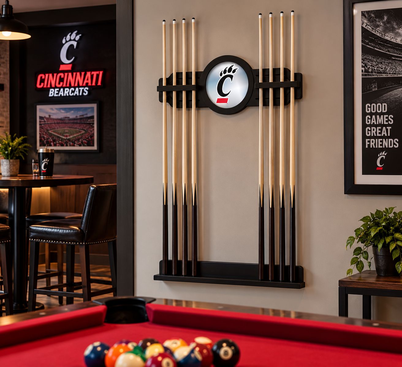 University of Cincinnati Bearcats C-Paw Pool Cue Rack