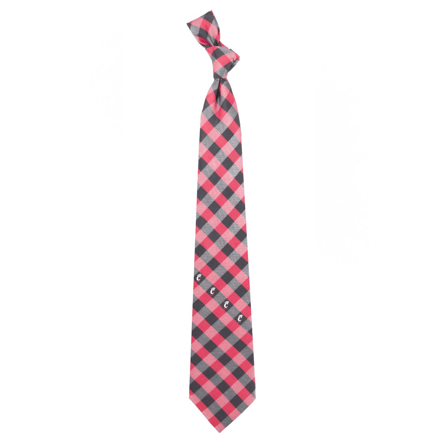 Cincinnati Bearcats Black and Red Plaid C-Paw Neck Tie