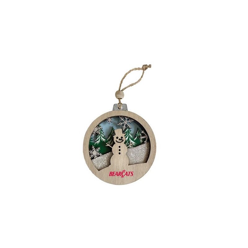 Cincinnati Bearcats Wooden Round Snowman Ornament