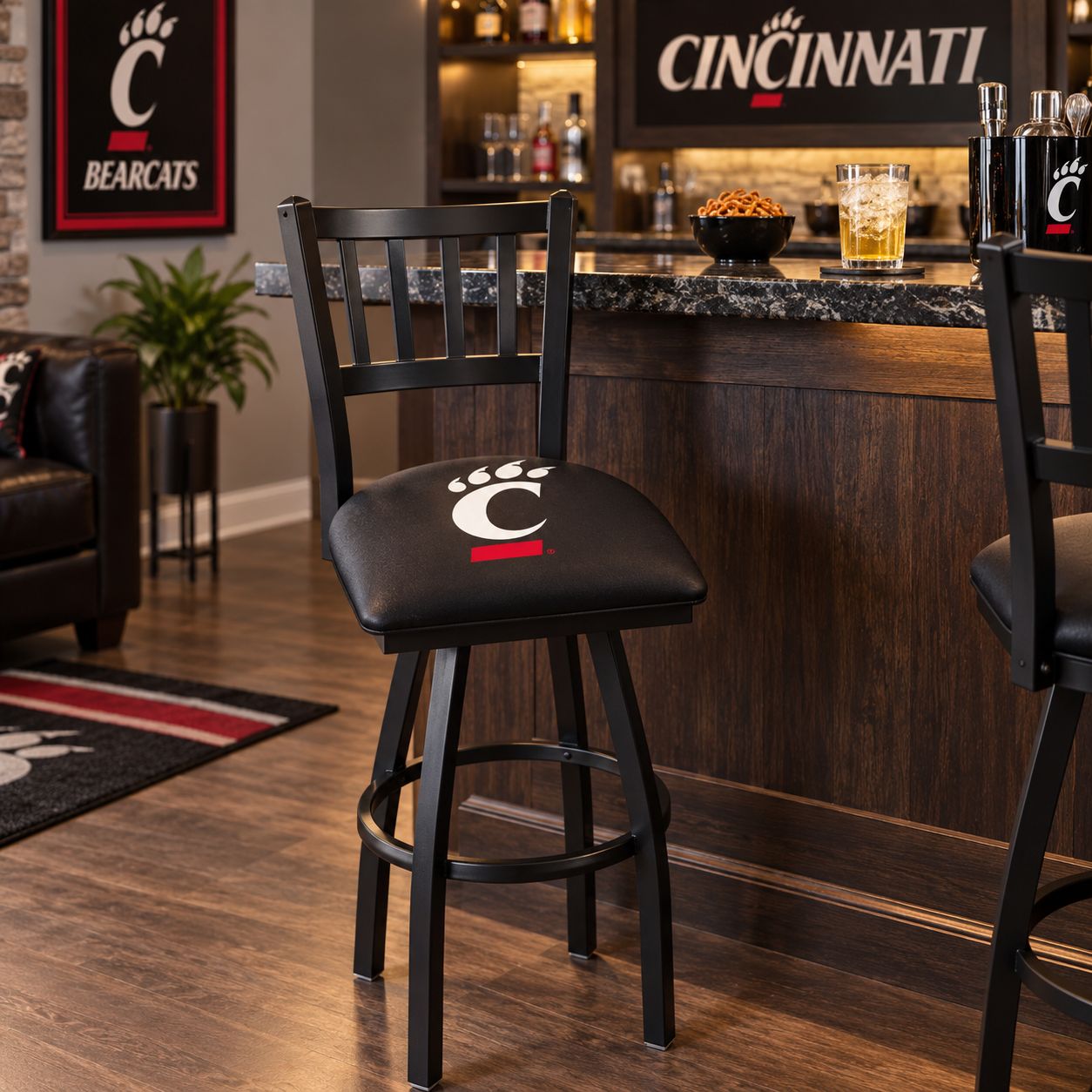 University of Cincinnati Bearcats C-Paw Logo Contessa 2 Bar Stool