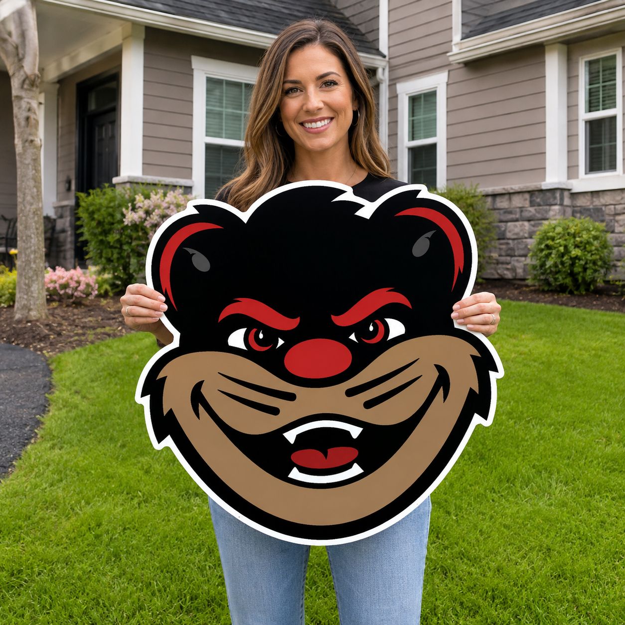 University of Cincinnati Bearcat Mascot Head Lawn Sign DS