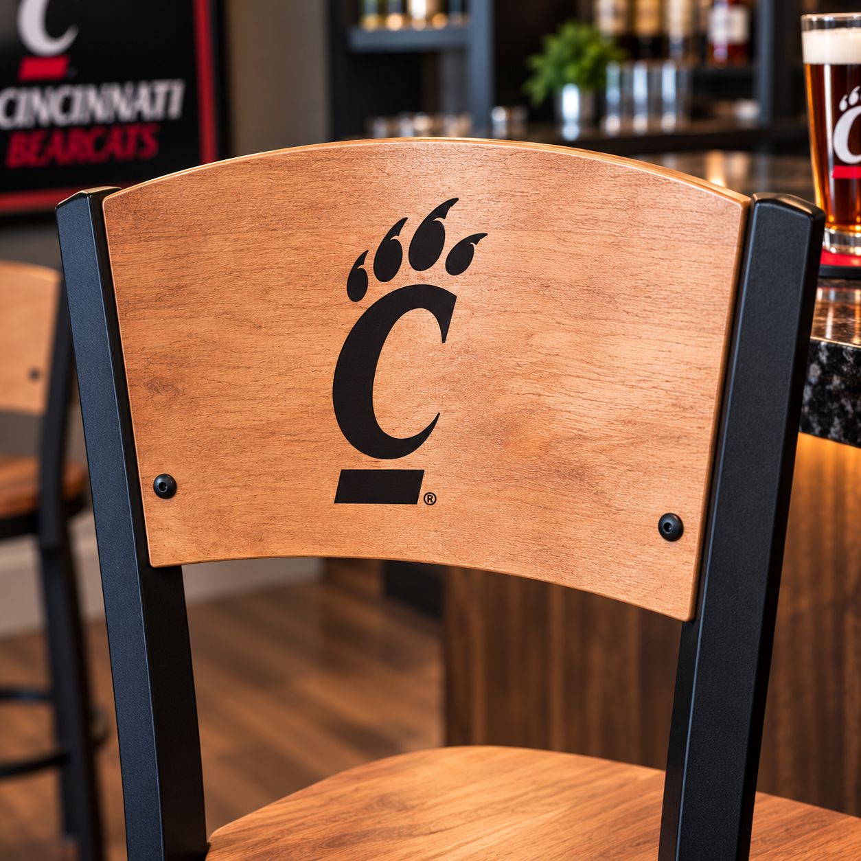 University of Cincinnati Bearcats C-Paw Wood Bar Stool