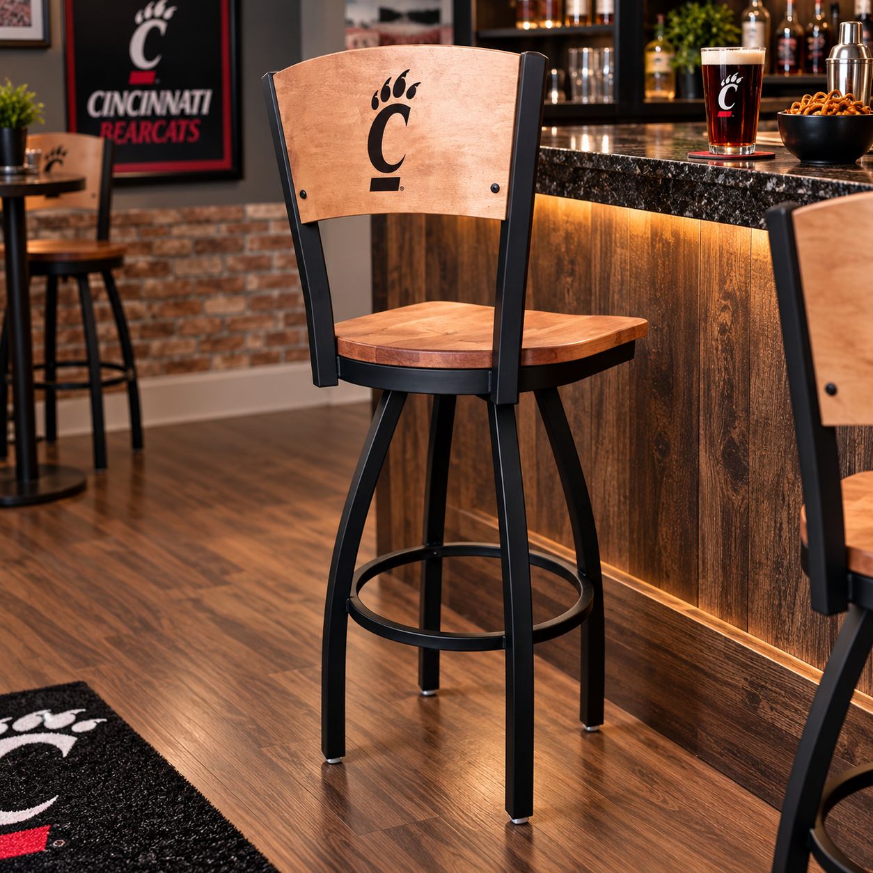 University of Cincinnati Bearcats C-Paw Wood Bar Stool