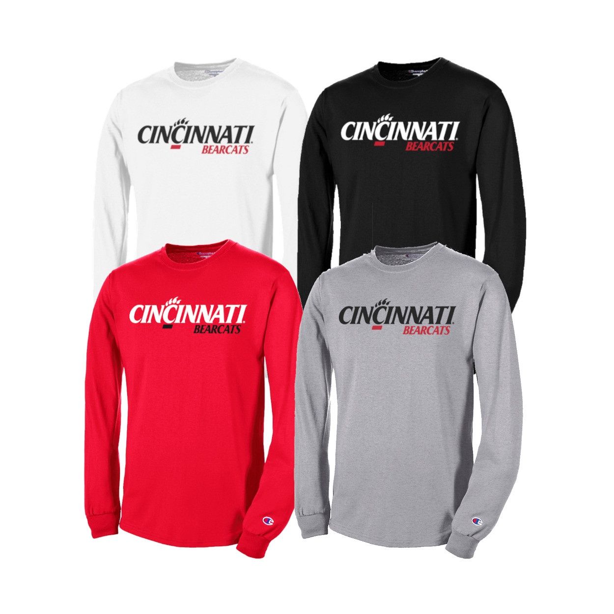 Cincinnati Bearcats Champion Athletic Logo Long Sleeve Tee, Color: BLACK, Size: 2XL