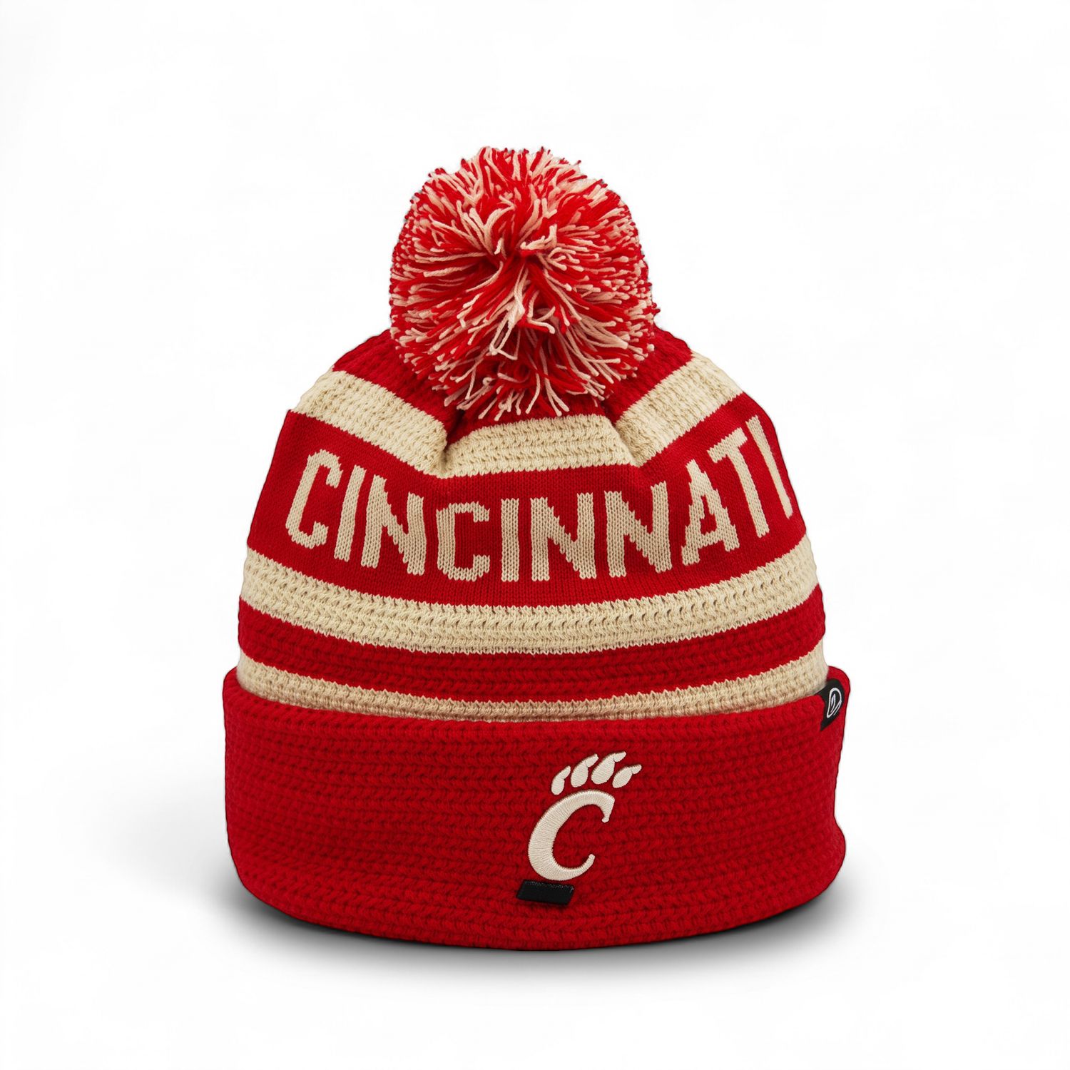 Cincinnati Bearcats Waffle Knit Striped C-Paw Pom Hat