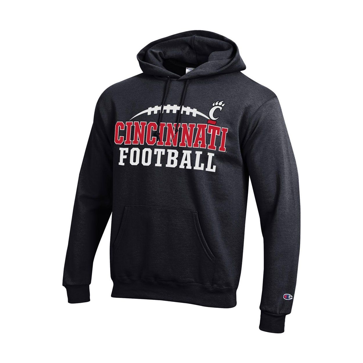 Champion Cincinnati Hoodie w Football Under Laces in Black, Size: S