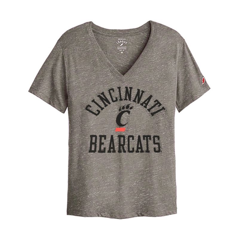 League Cincinnati Bearcats Women's Heather Gray V-Neck Tee