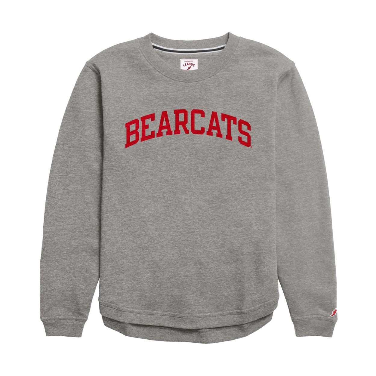 League Cincinnati Bearcats Women's Rounded Hem Crew, Color: GRAY, Size: S