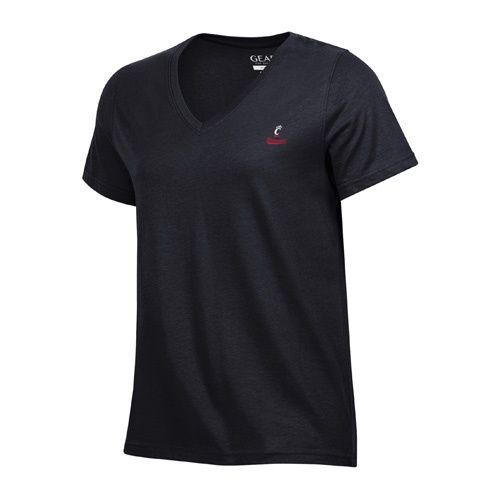 Cincinnati Bearcats Women's Ayla V-Neck T-shirt, Color: BLACK, Size: S