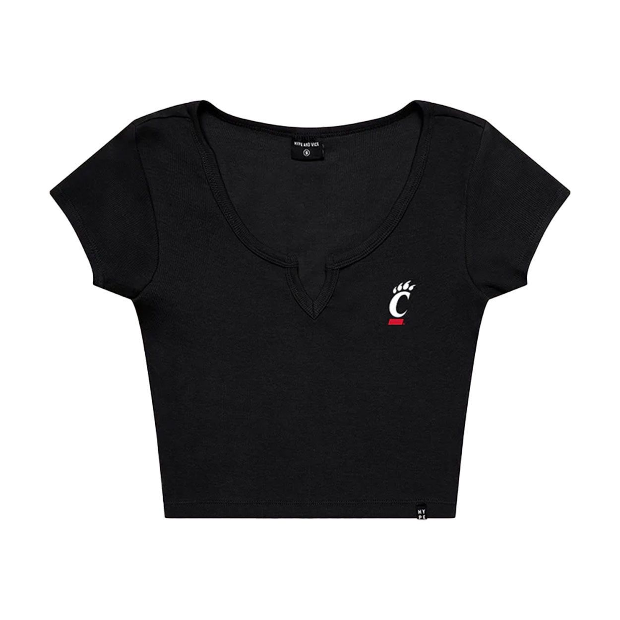 Hype and Vice Cincinnati Women's Cali Crop Tee, Color: BLACK, Size: XS