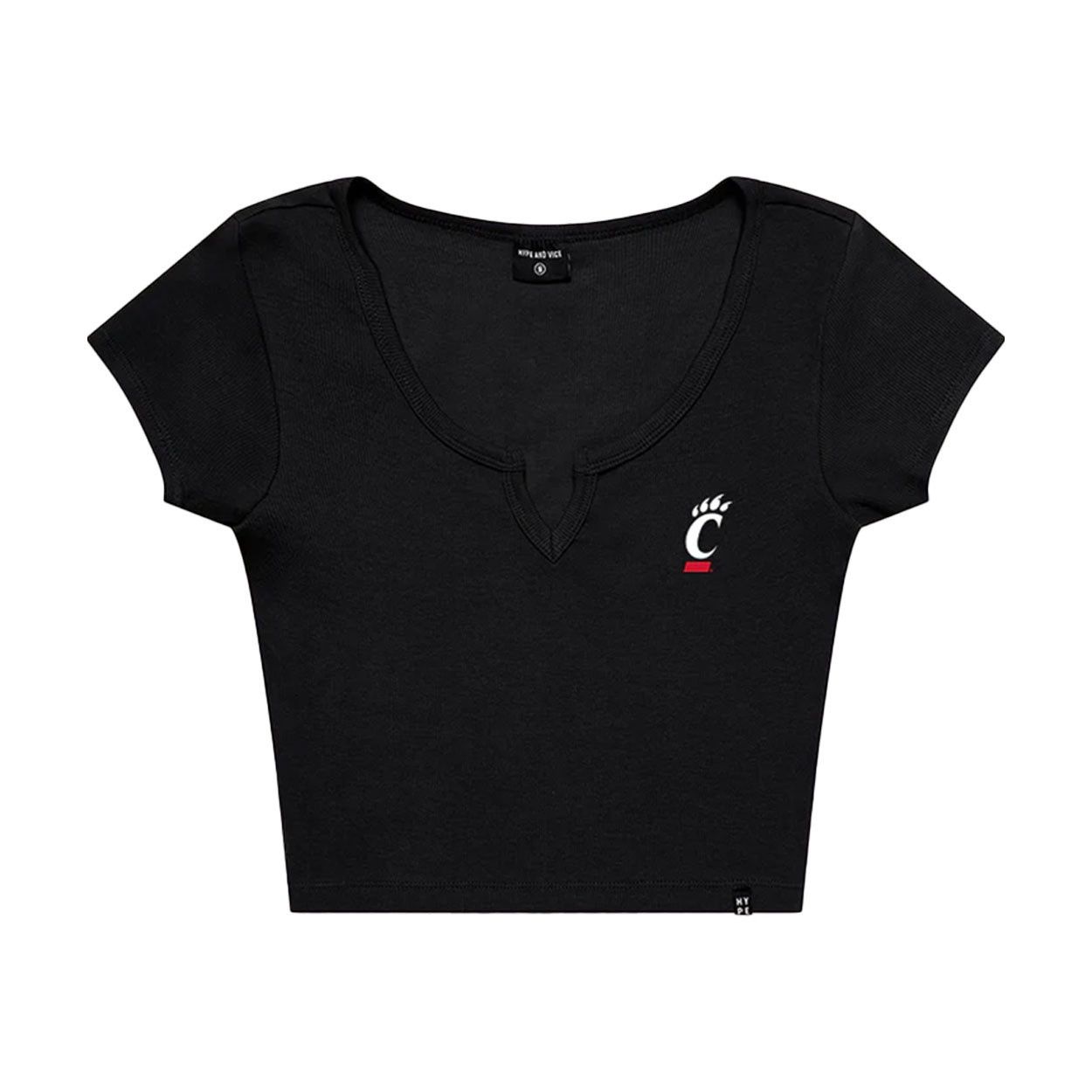 Hype and Vice Cincinnati Women's Cali Crop Tee, Color: BLACK, Size: XS