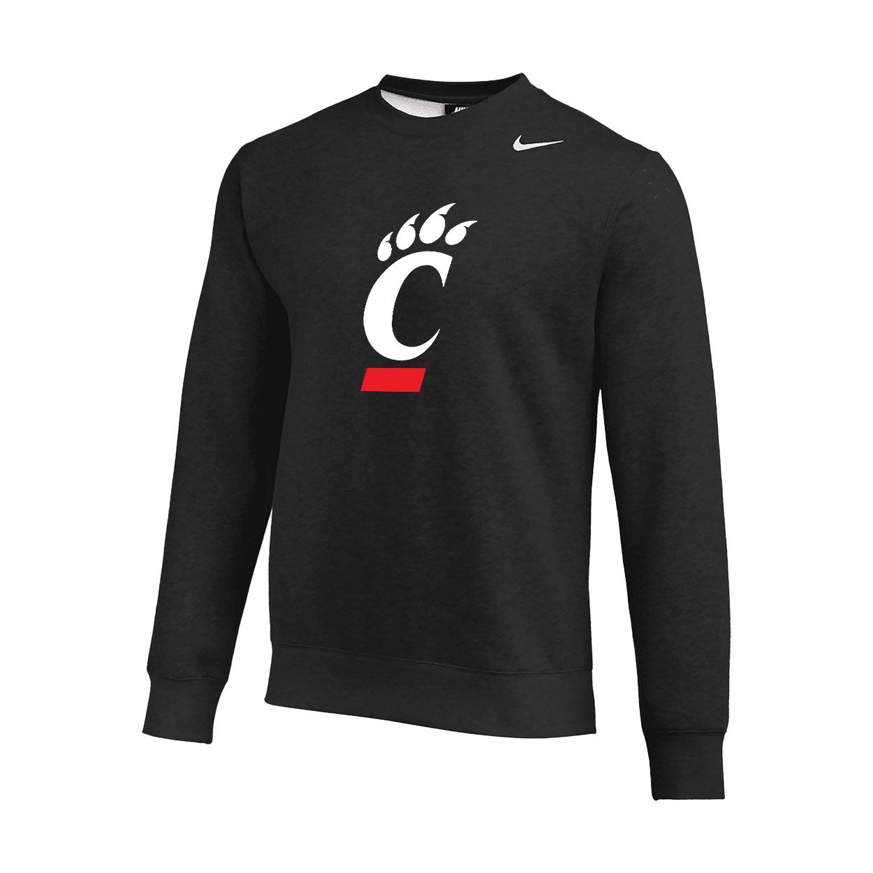 Nike Cincinnati Bearcats C-Paw Club Fleece Crew, Color: BLACK, Size: 2XL