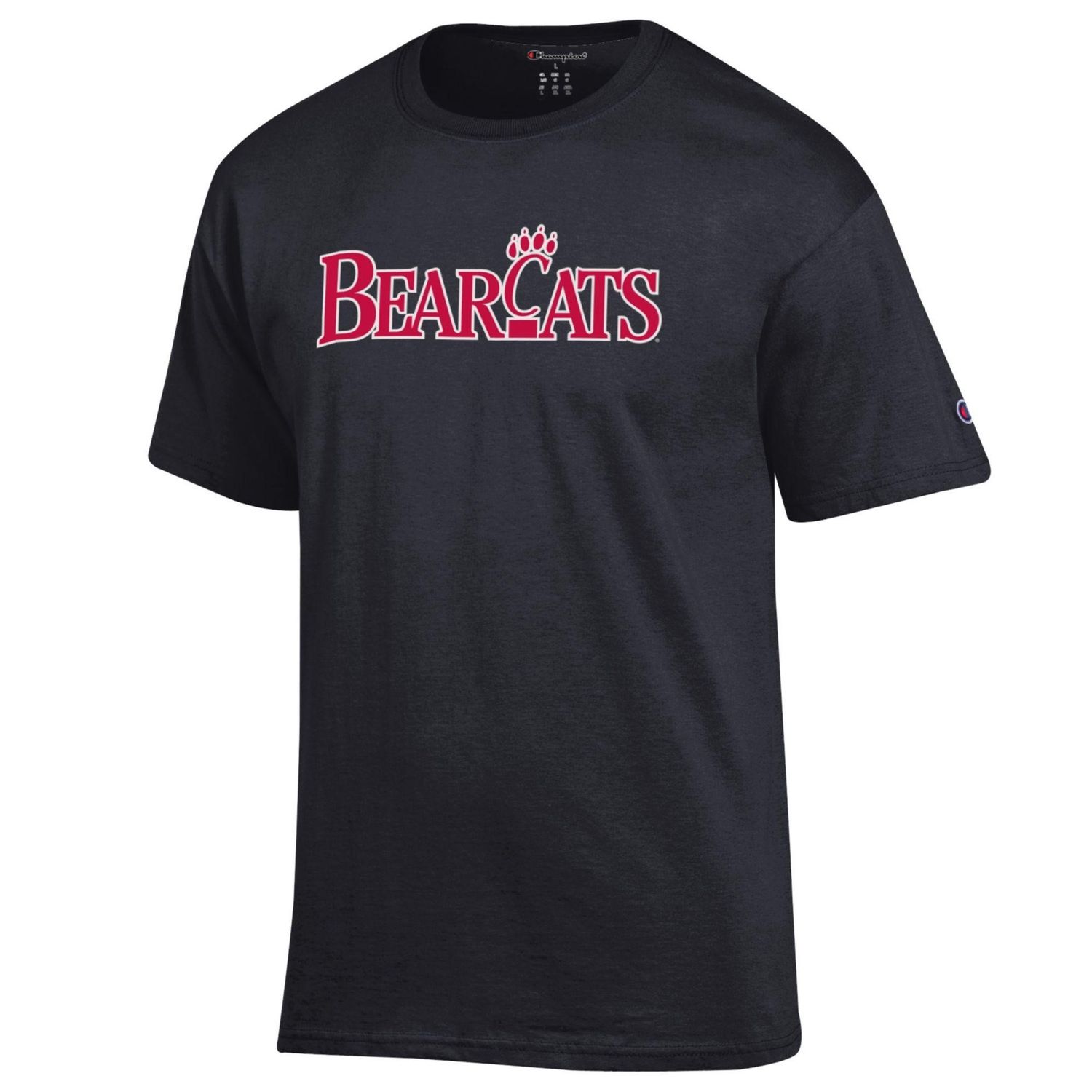 Black Short Sleeve Tee with C-Paw in Bearcats Logo, Size: S
