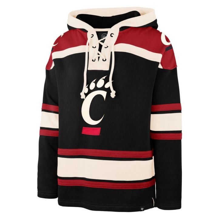 Cincinnati Bearcats Lace-Up Hood Jersey - Black/Cream/Red, Size: 2XL